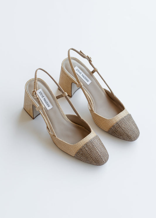 Becka Raffia Closed Toe Slingback Heel Shoes