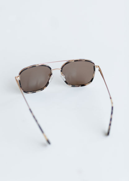 Beige Tortoise Square Aviator Sunglasses Accessories