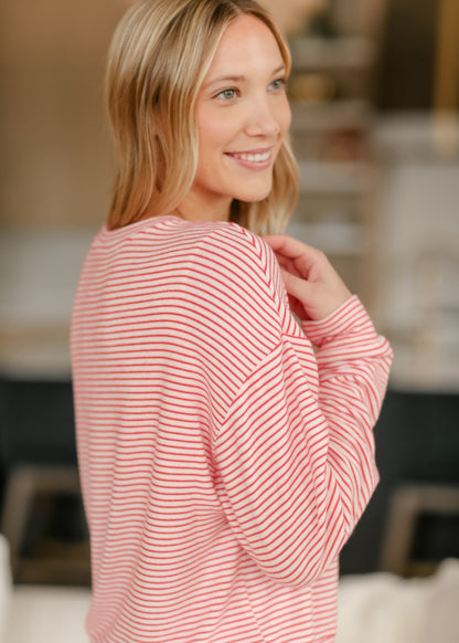 Bisous Stripe Long Sleeve Soft Lounge Top FF Tops