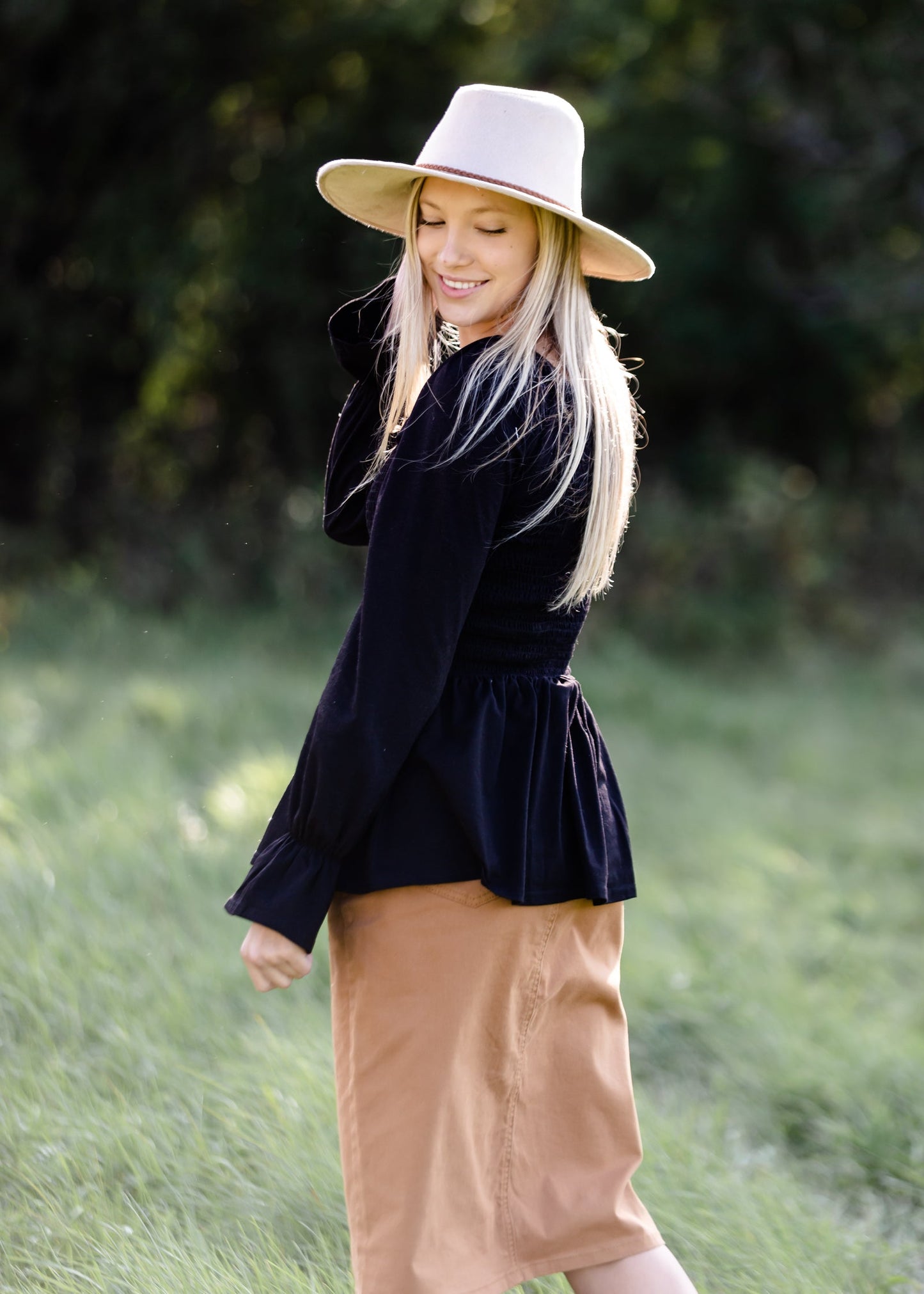 Black Long Sleeve Smocked Top - FINAL SALE FF Tops