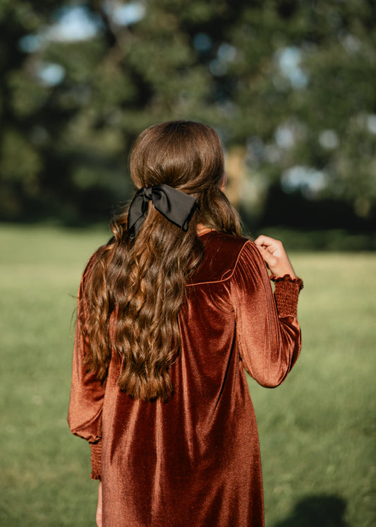 Black Satin Recycled Fabric Bow Hair Clip Accessories