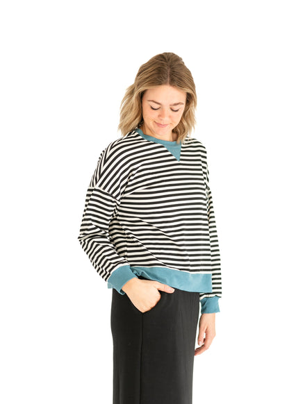 Black Stripe Turquoise Edge Top FF Tops