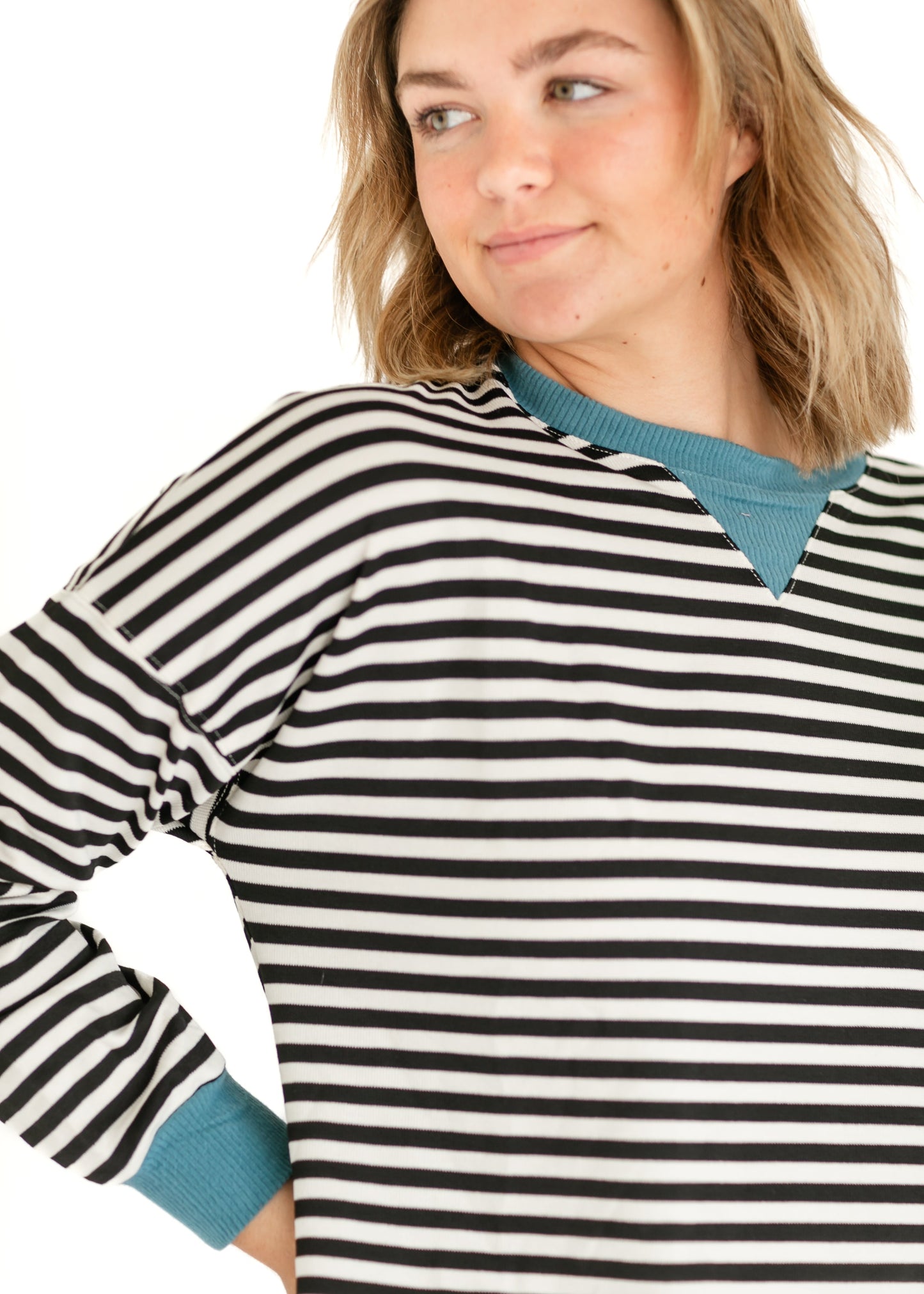 Black Stripe Turquoise Edge Top FF Tops