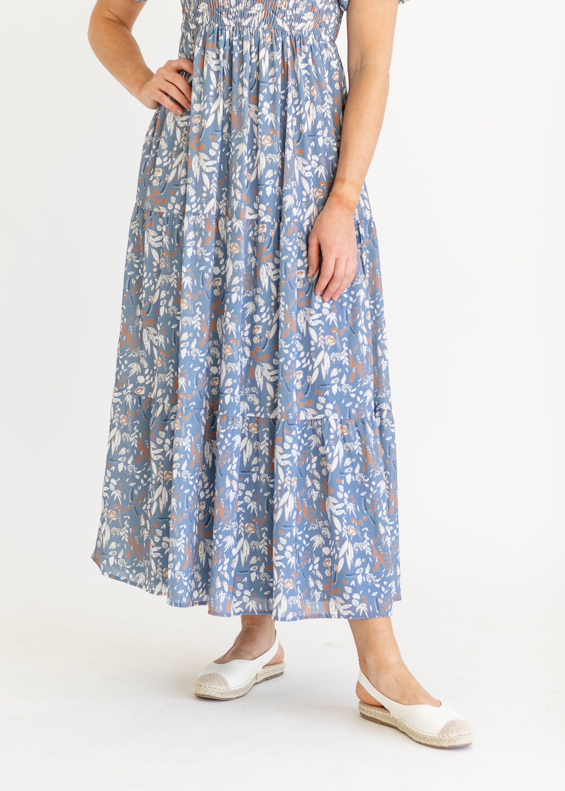 Blue Floral Smocked Maxi Dress FF Dresses