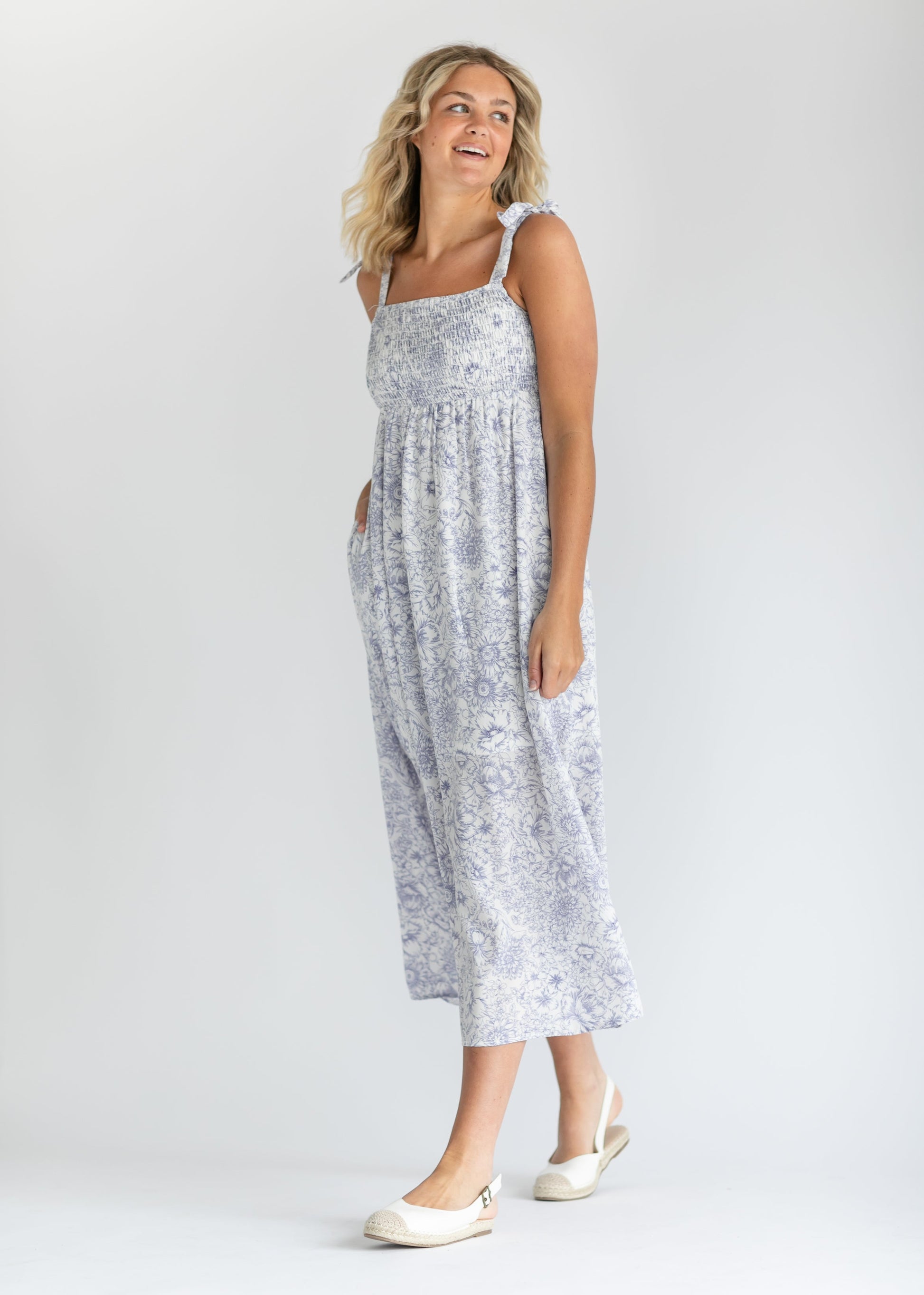 Blue Floral Tie Sleeve Maxi Dress FF Dresses