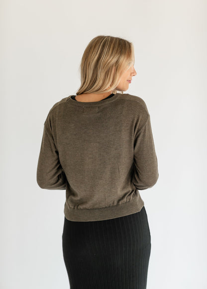 Boatneck Knotted Olive Sweater FF Tops