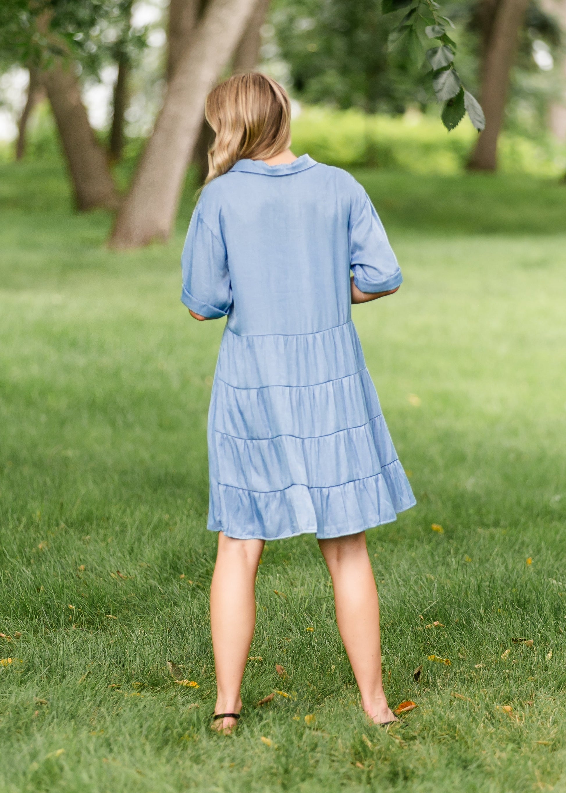 Brenna Chambray Tiered Shirt Midi Dress IC Dresses