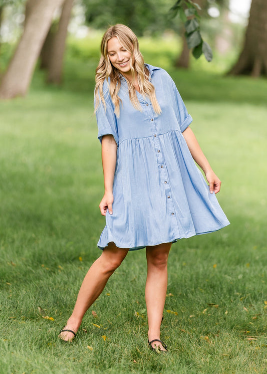 Brenna Chambray Tiered Shirt Midi Dress IC Dresses