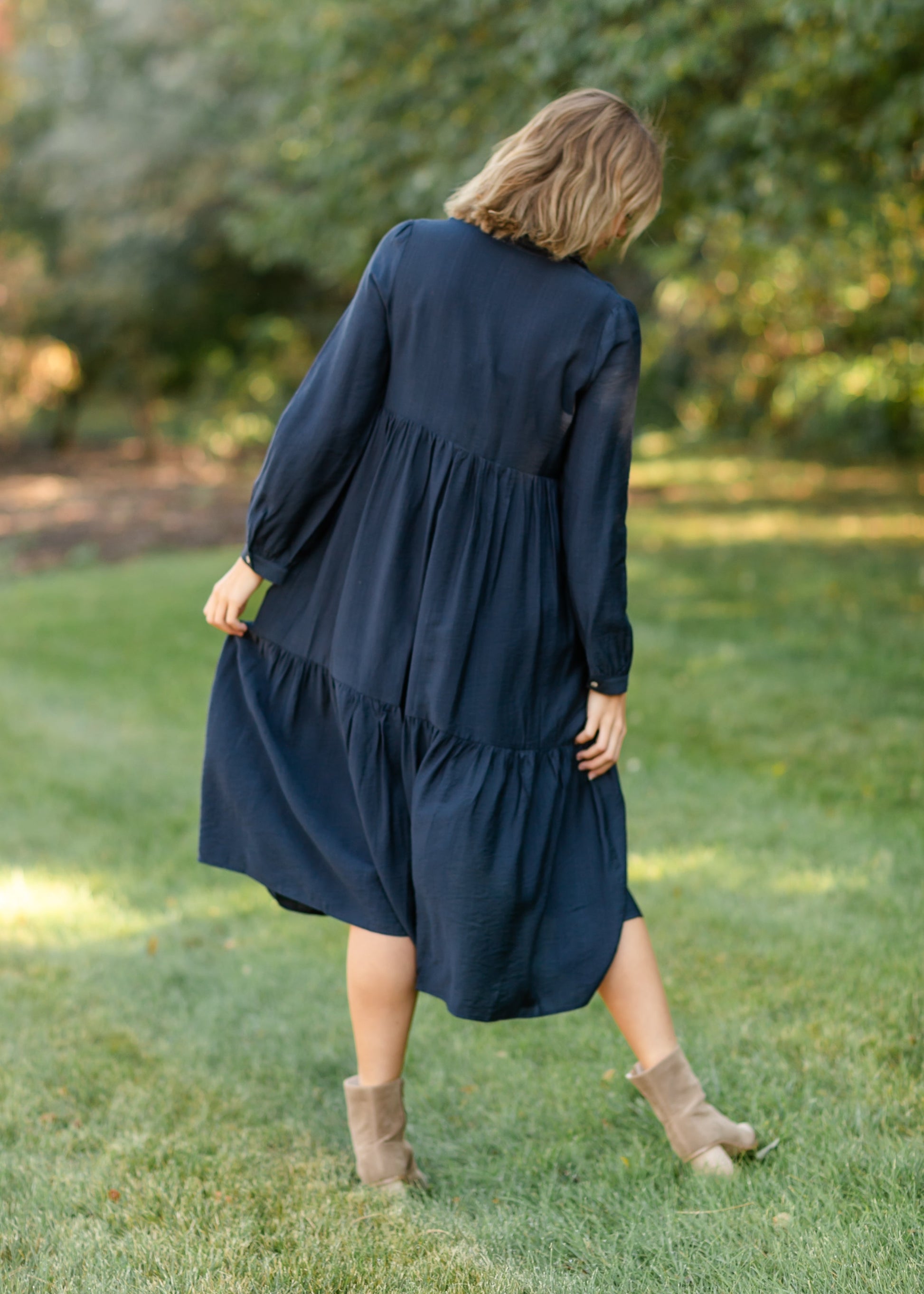 Button Down Long Sleeve Shirt Dress FF Dresses