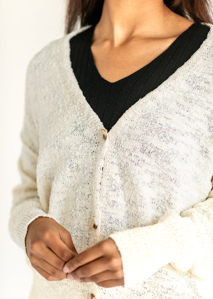 Button Front Drop Shoulder Cardigan FF Tops