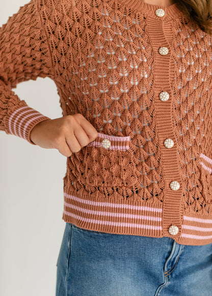 Button Up Rust Knit Cardigan FF Tops