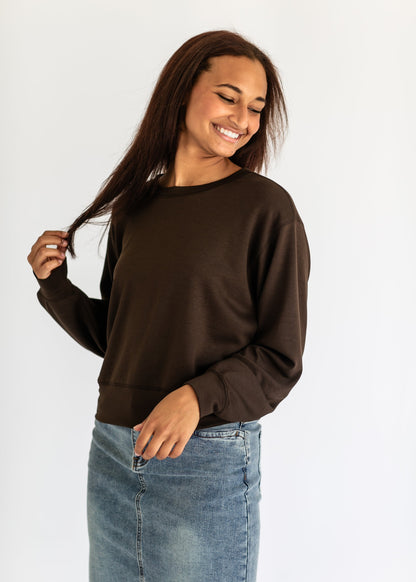 Calla Soft Knit Crewneck Sweatshirt FF Tops Brown / S