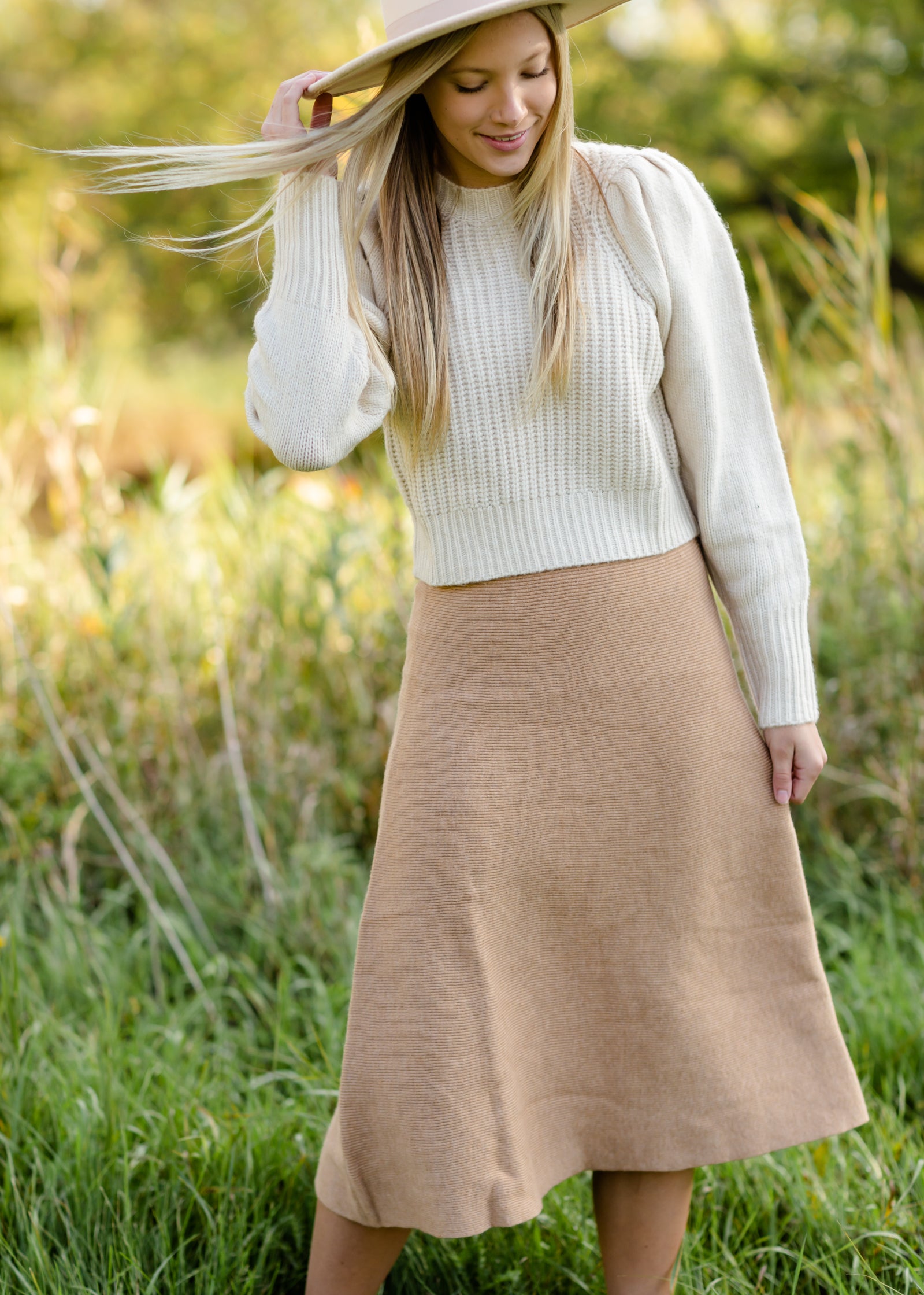 Camel Ribbed A Line Knit Midi Skirt - FINAL SALE FF Skirts