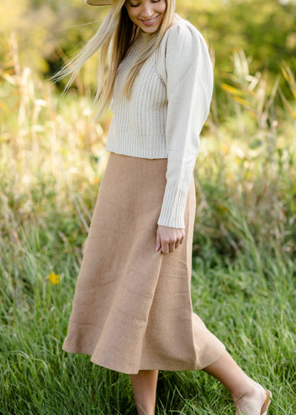 Camel Ribbed A Line Knit Midi Skirt - FINAL SALE FF Skirts