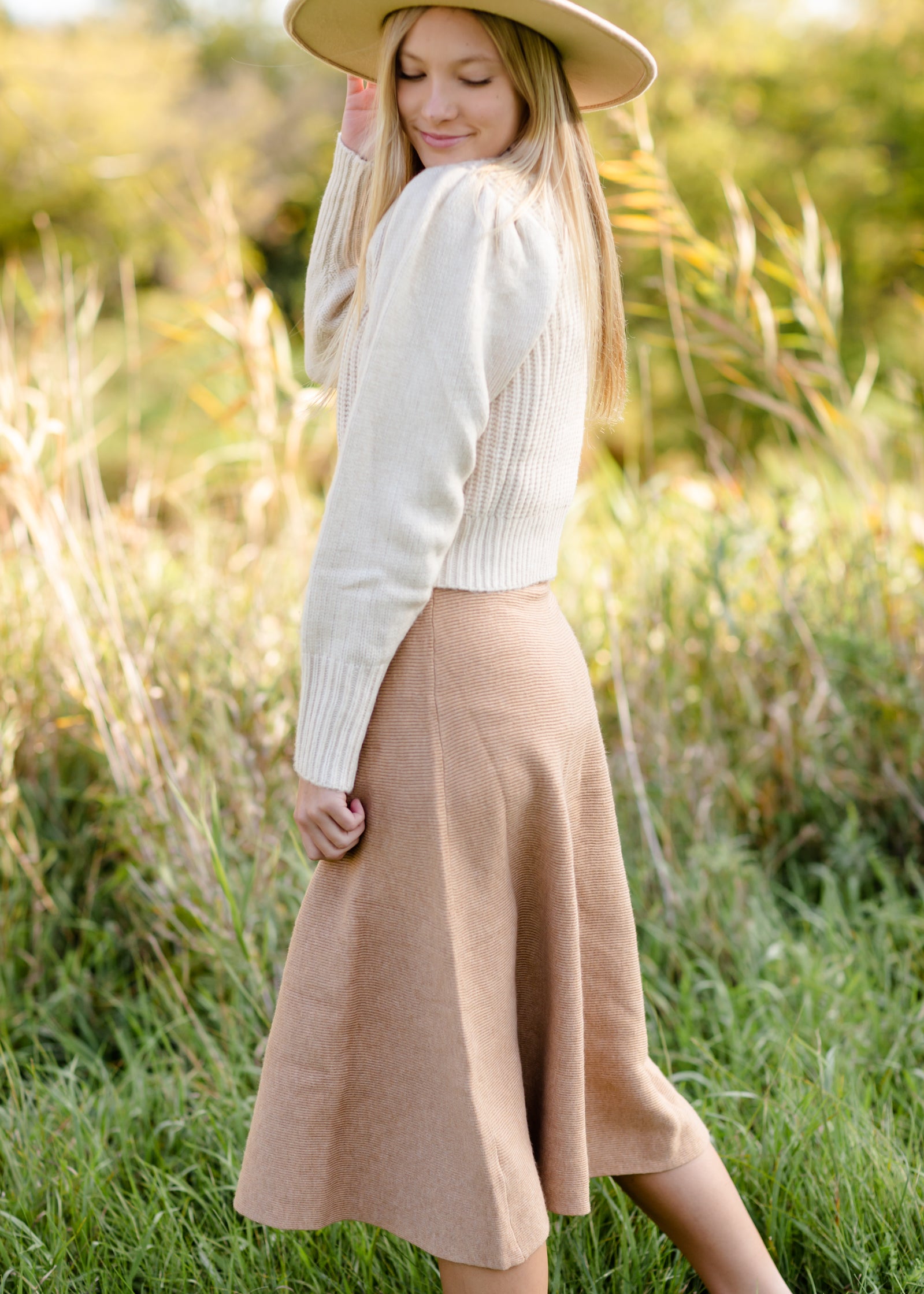 Camel Ribbed A Line Knit Midi Skirt - FINAL SALE FF Skirts