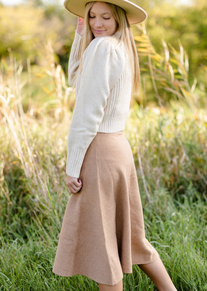 Camel Ribbed A Line Knit Midi Skirt - FINAL SALE FF Skirts