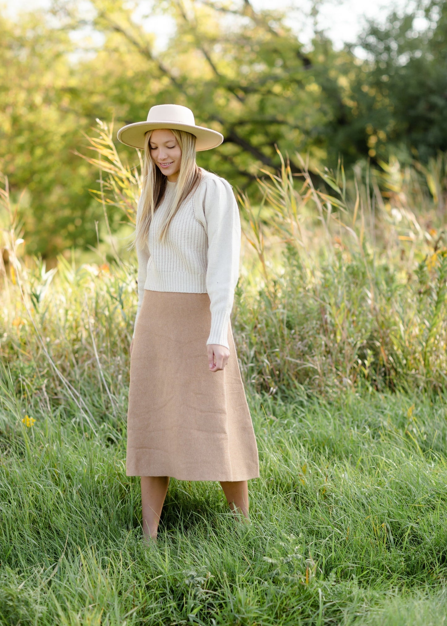 Camel Ribbed A Line Knit Midi Skirt - FINAL SALE FF Skirts