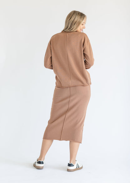 Camel Ribbed Knit Set Midi Skirt FF Skirts