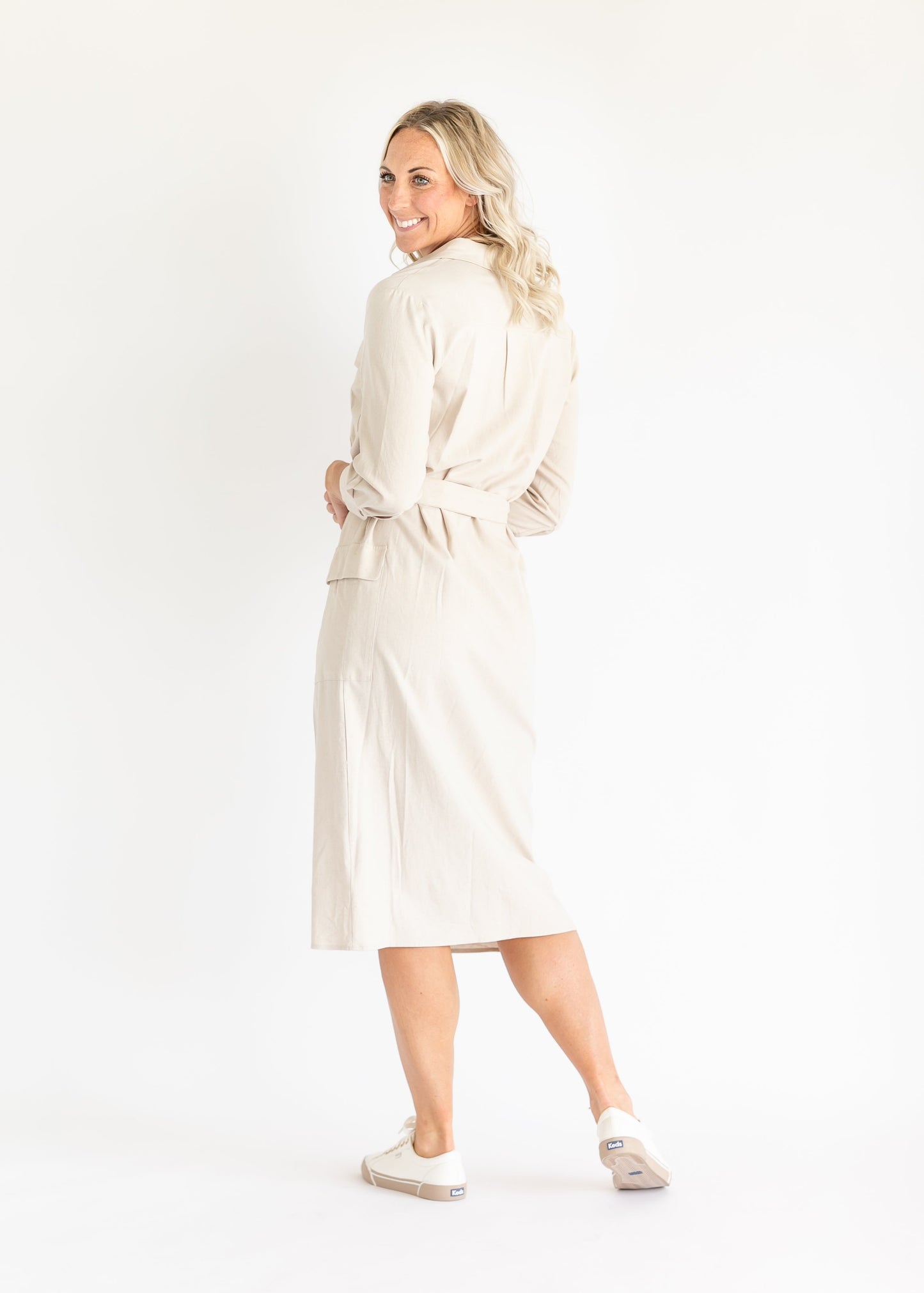 Cargo Button Up 3/4 Sleeve Shirt Dress FF Dresses