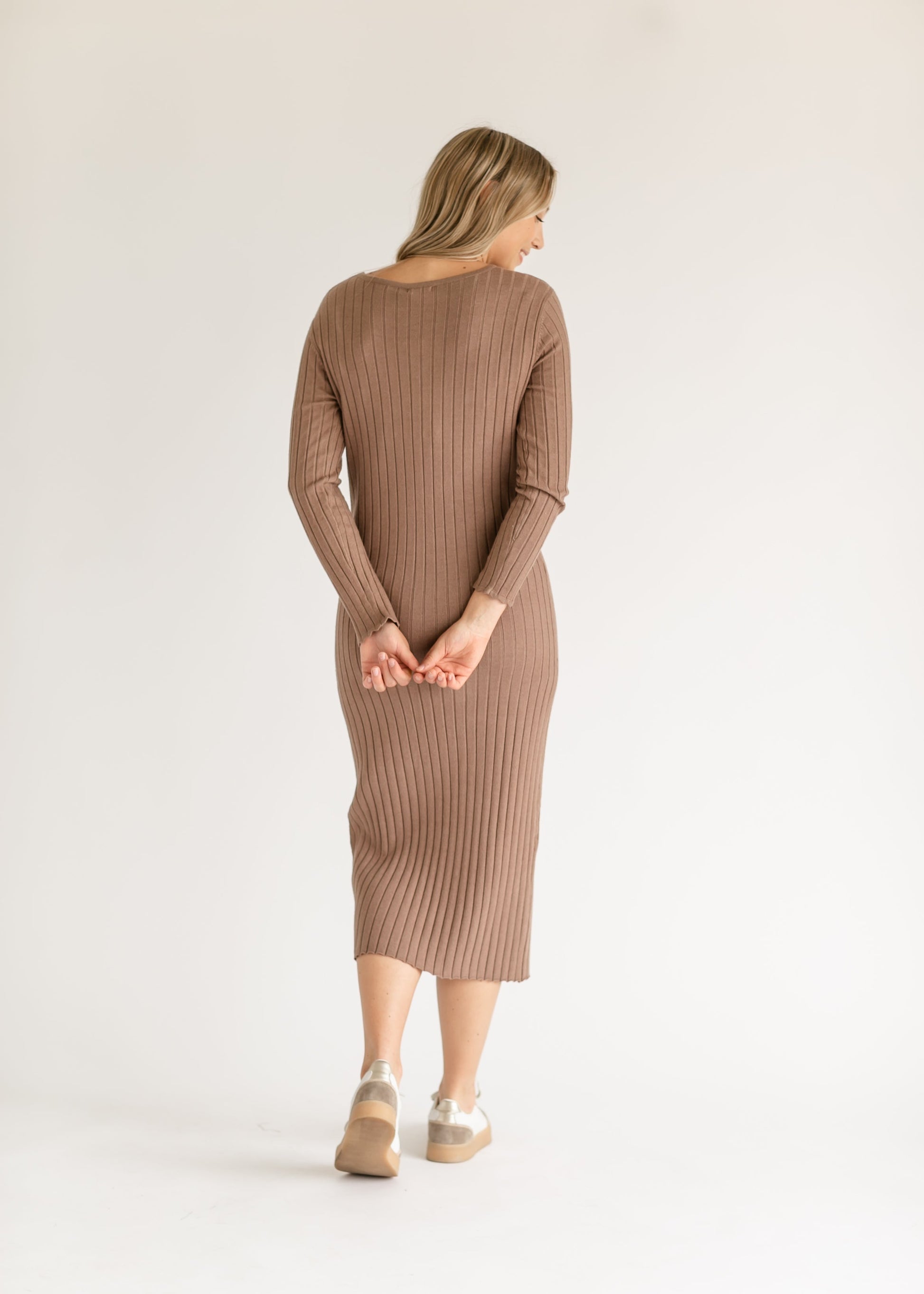 Cassie Quarter Button Knit Midi Dress IC Dresses