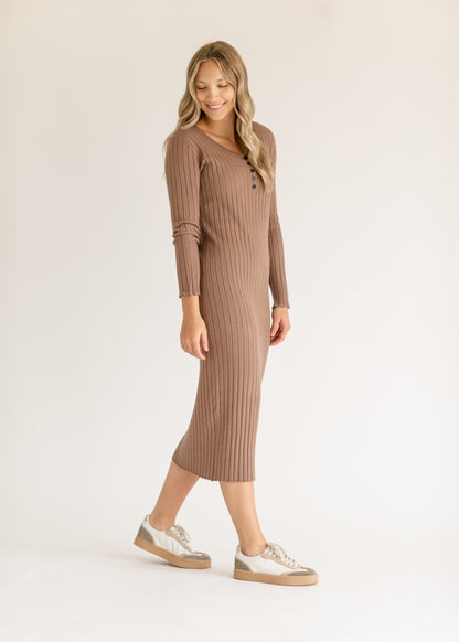 Cassie Quarter Button Knit Midi Dress IC Dresses