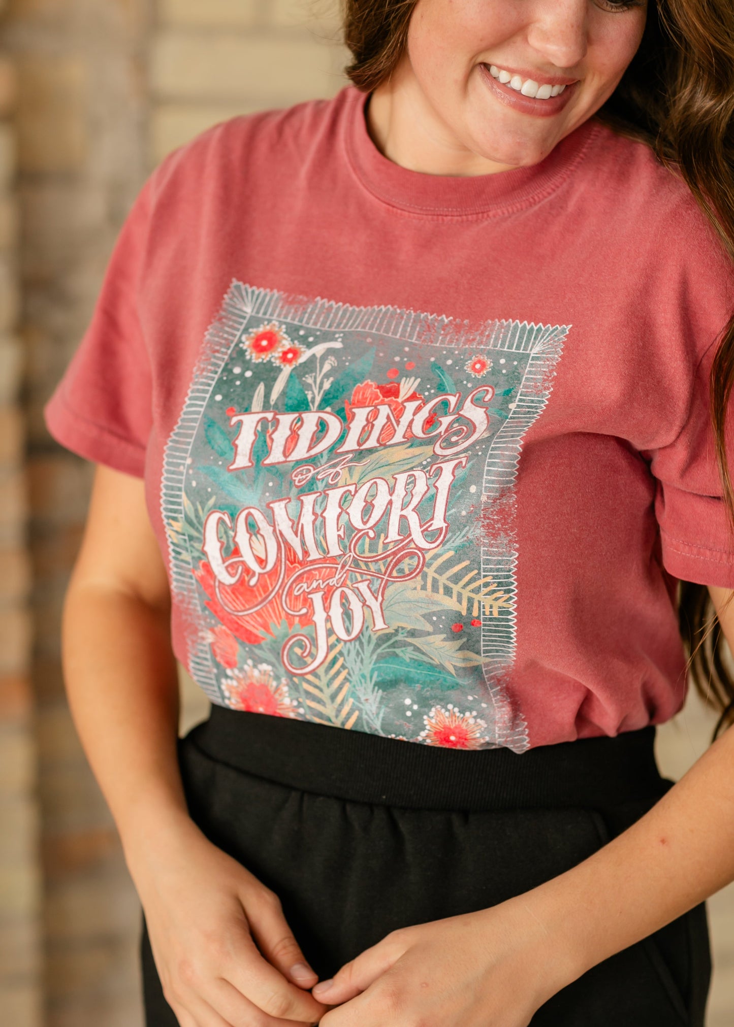 Comfort and Joy Crimson Graphic Tee FF Tops