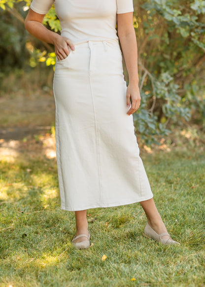 Corduroy Midi Skirt with Back Slit FF Skirts