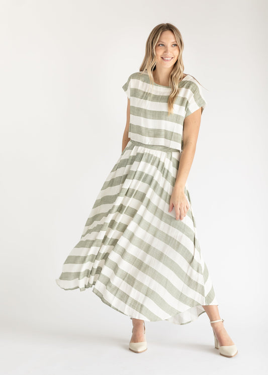 Courtney Wide Stripe Boxy Top Midi Skirt Set FF Skirts