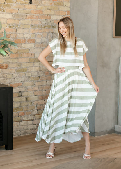 Courtney Wide Stripe Boxy Top Midi Skirt Set FF Skirts