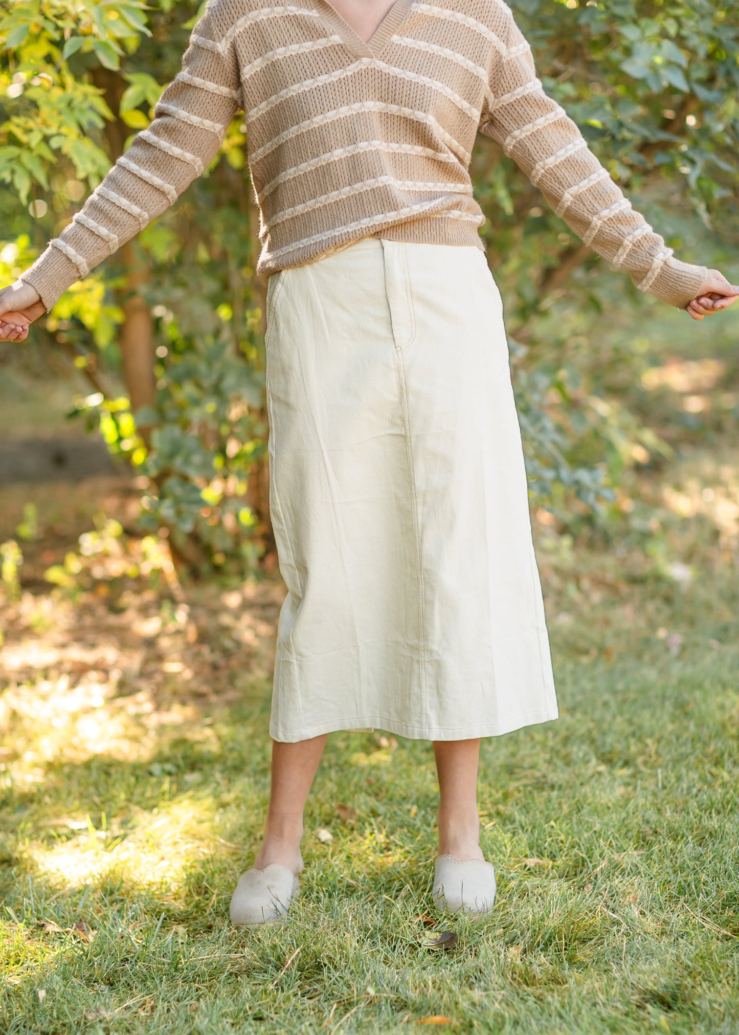 Cream Corduroy Denim Skirt FF Skirts