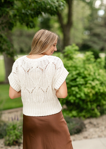 Cream Crochet Dolman Sleeve Knit Top FF Tops