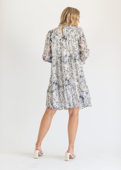 Cream Printed Midi Long Sleeve Dress FF Dresses