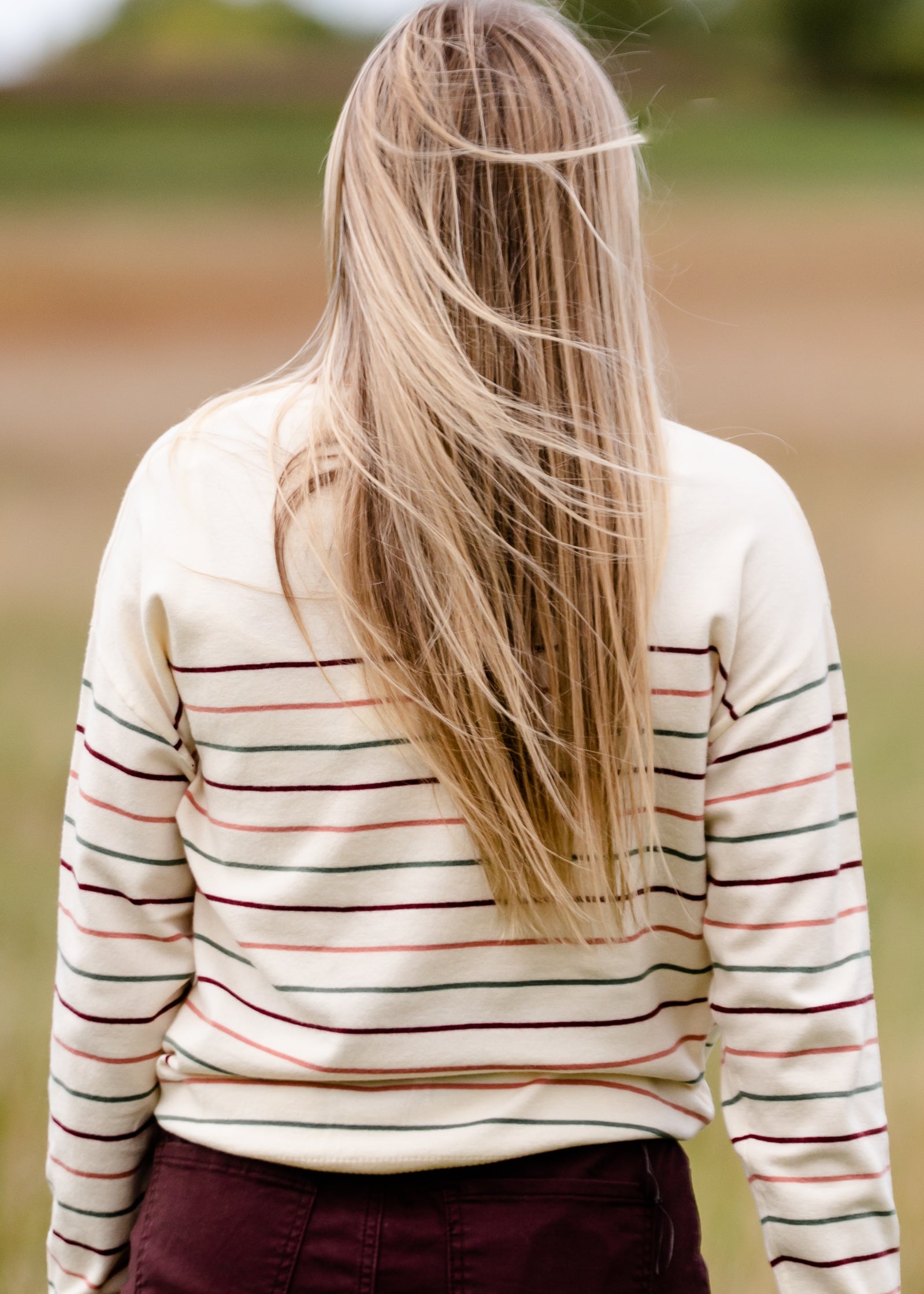 Crew Neck Striped Long Sleeve Sweater FF Tops