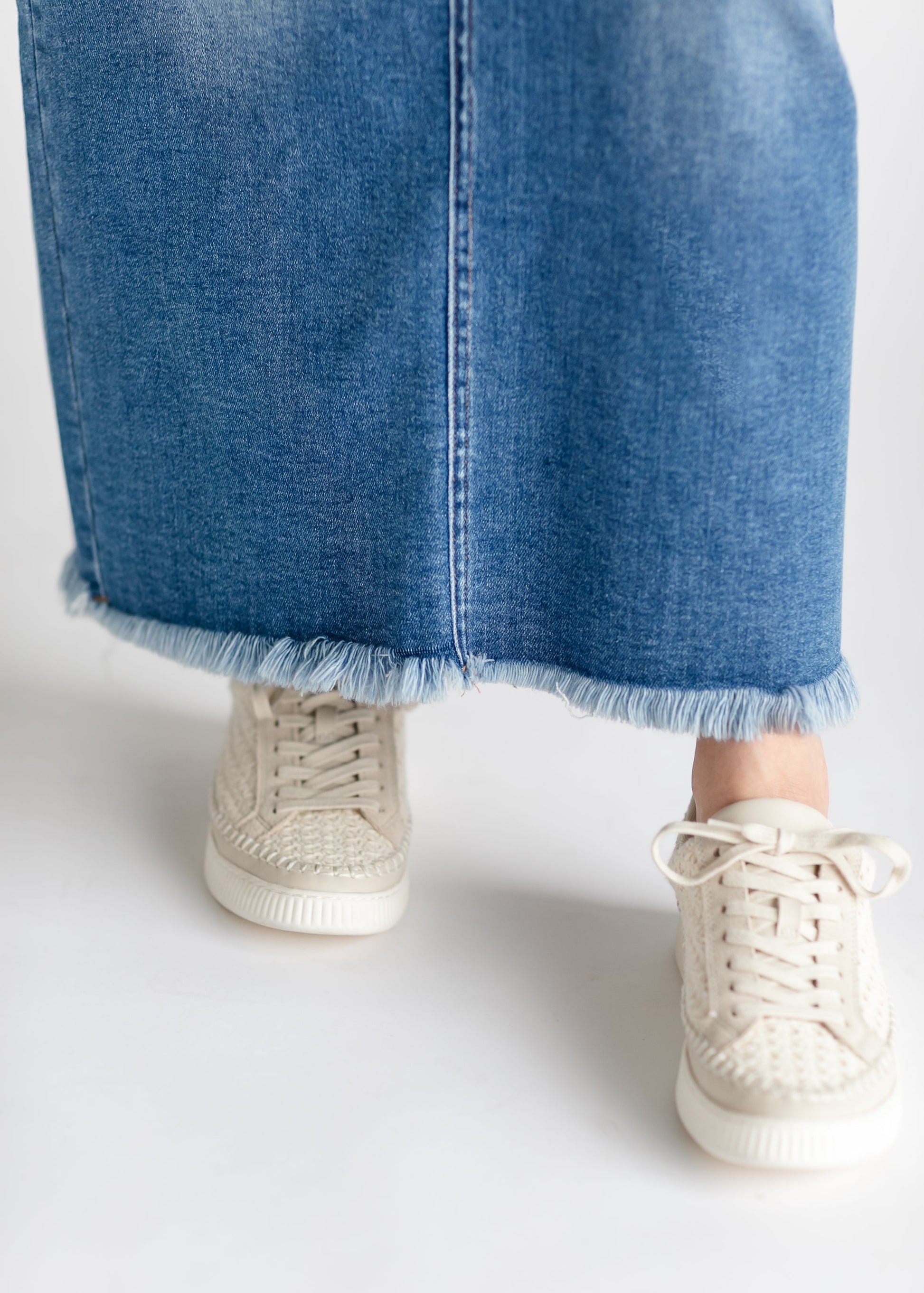 Dakotah Raw Hem Long Denim Skirt IC Skirts