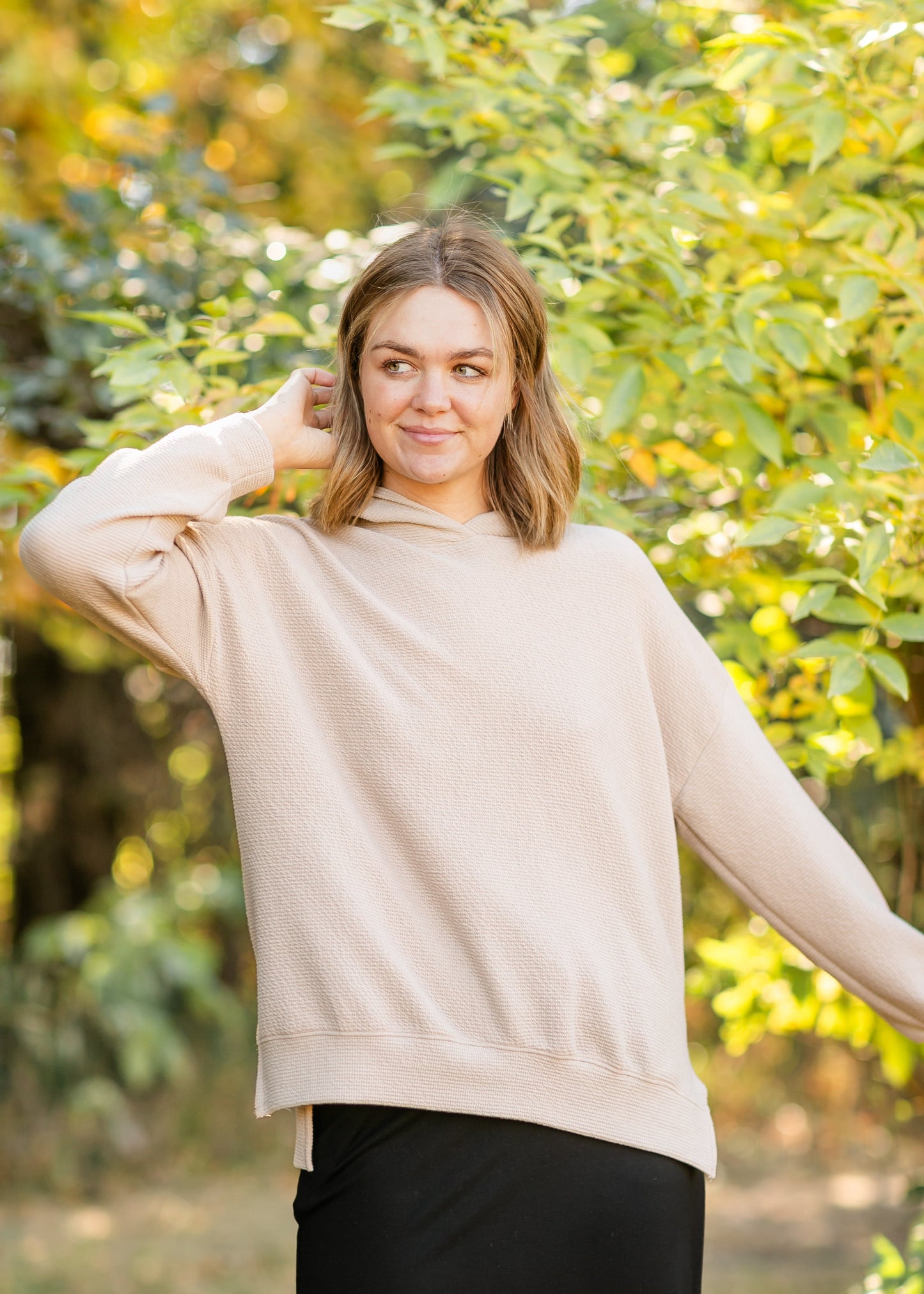 Dana Textured Knit Relaxed Fit Hoodie FF Tops Tan / S