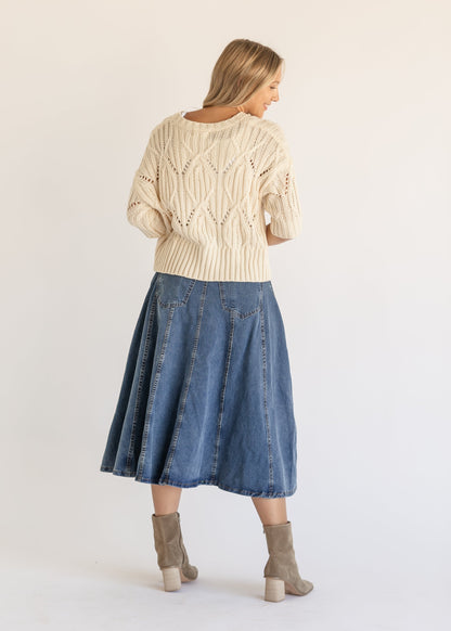 Denim Flared A-line Midi Skirt FF Skirts