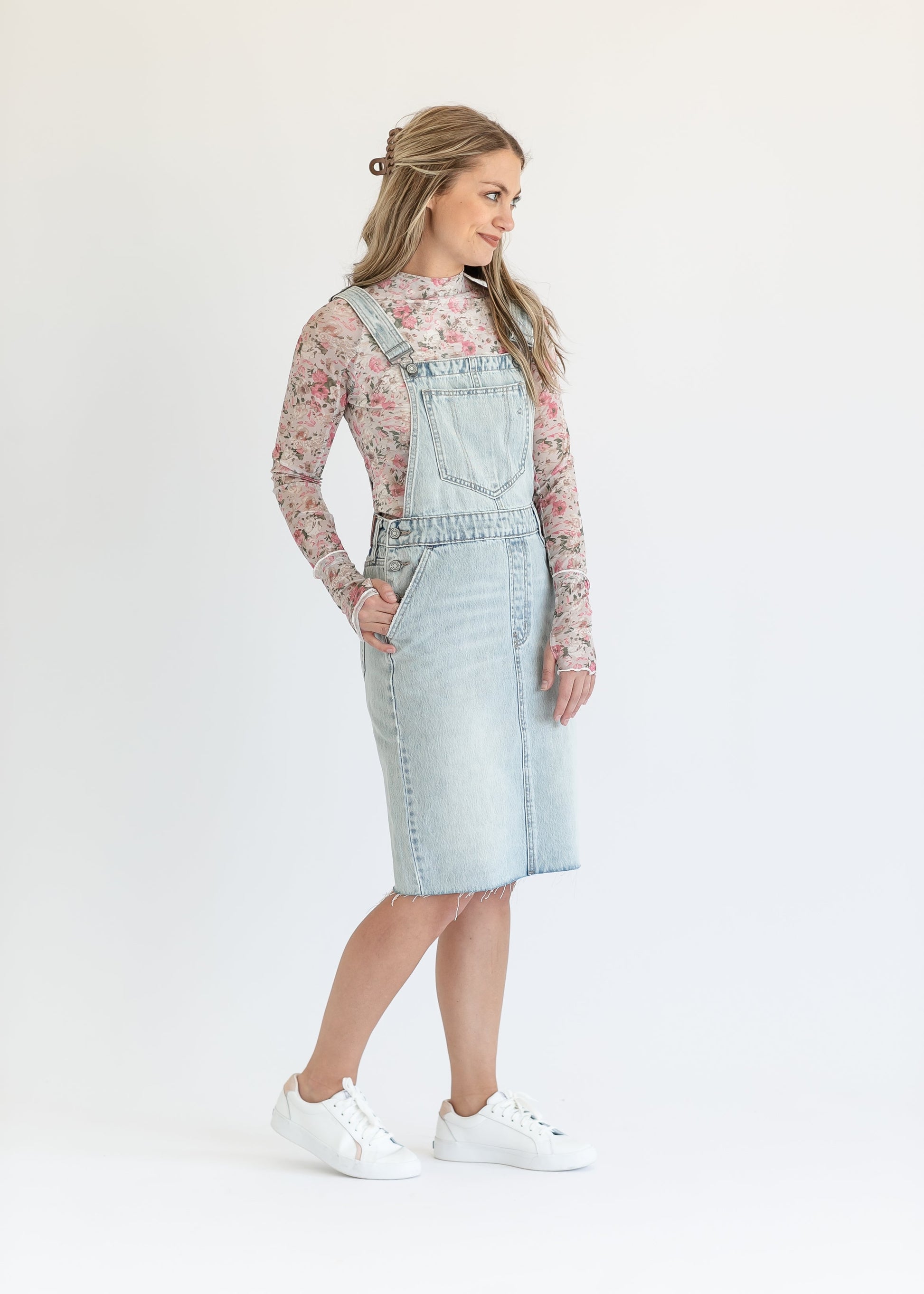 Denim Overall Jumper Raw Hem Midi Dress FF Dresses