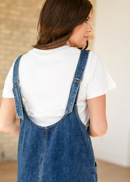 Denim V-neck Overall Midi Dress FF Dresses