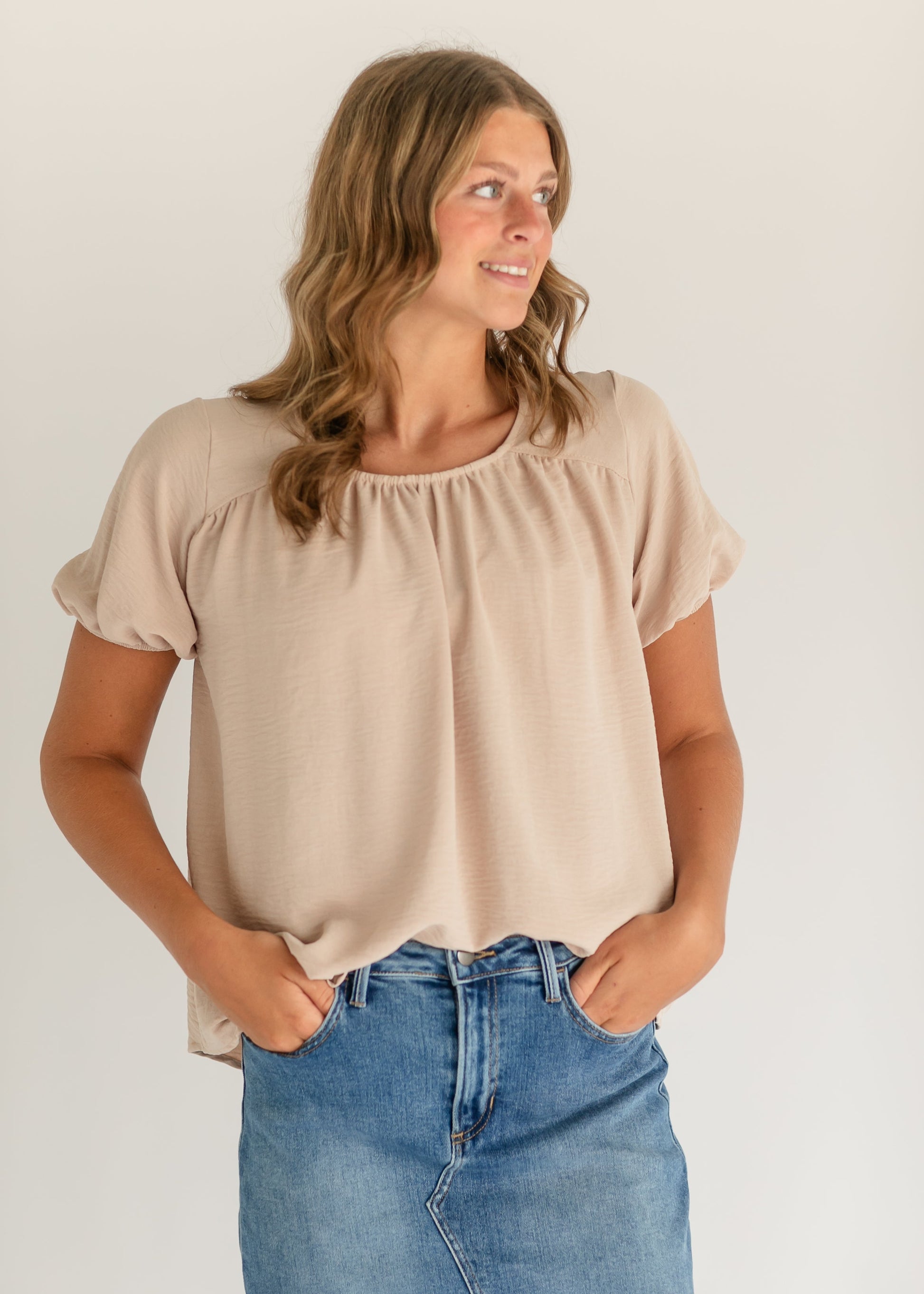 Destiny Short Sleeve Flowy Top IC Tops Tan / S