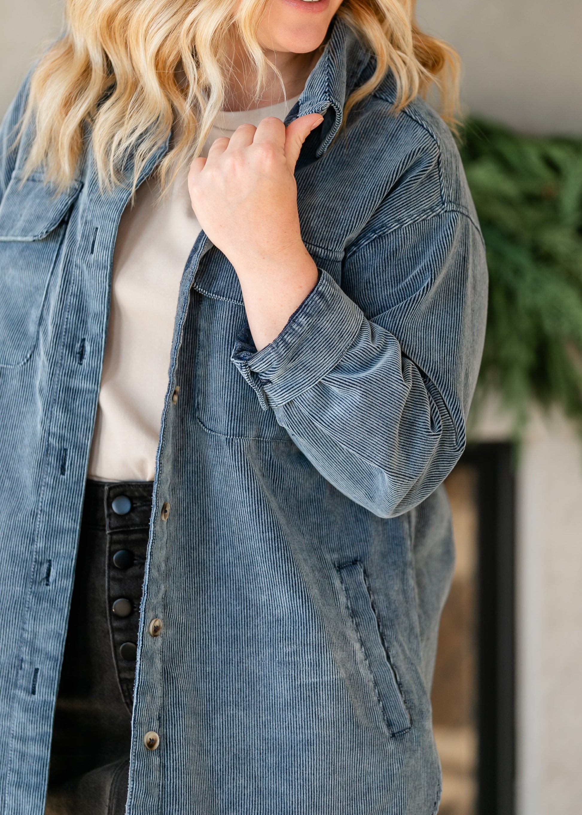 Dolly Corduroy Slate Blue Shacket FF Tops