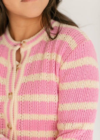 Edolie Pink Striped Button Up Cardigan FF Tops