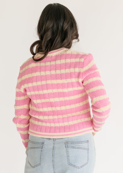 Edolie Pink Striped Button Up Cardigan FF Tops