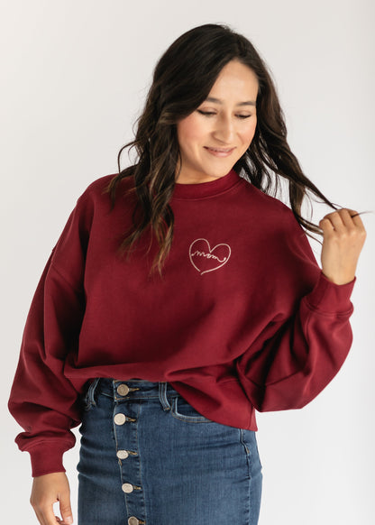 Embroidered Love Mom Crewneck Sweatshirt FF Layering Essentials