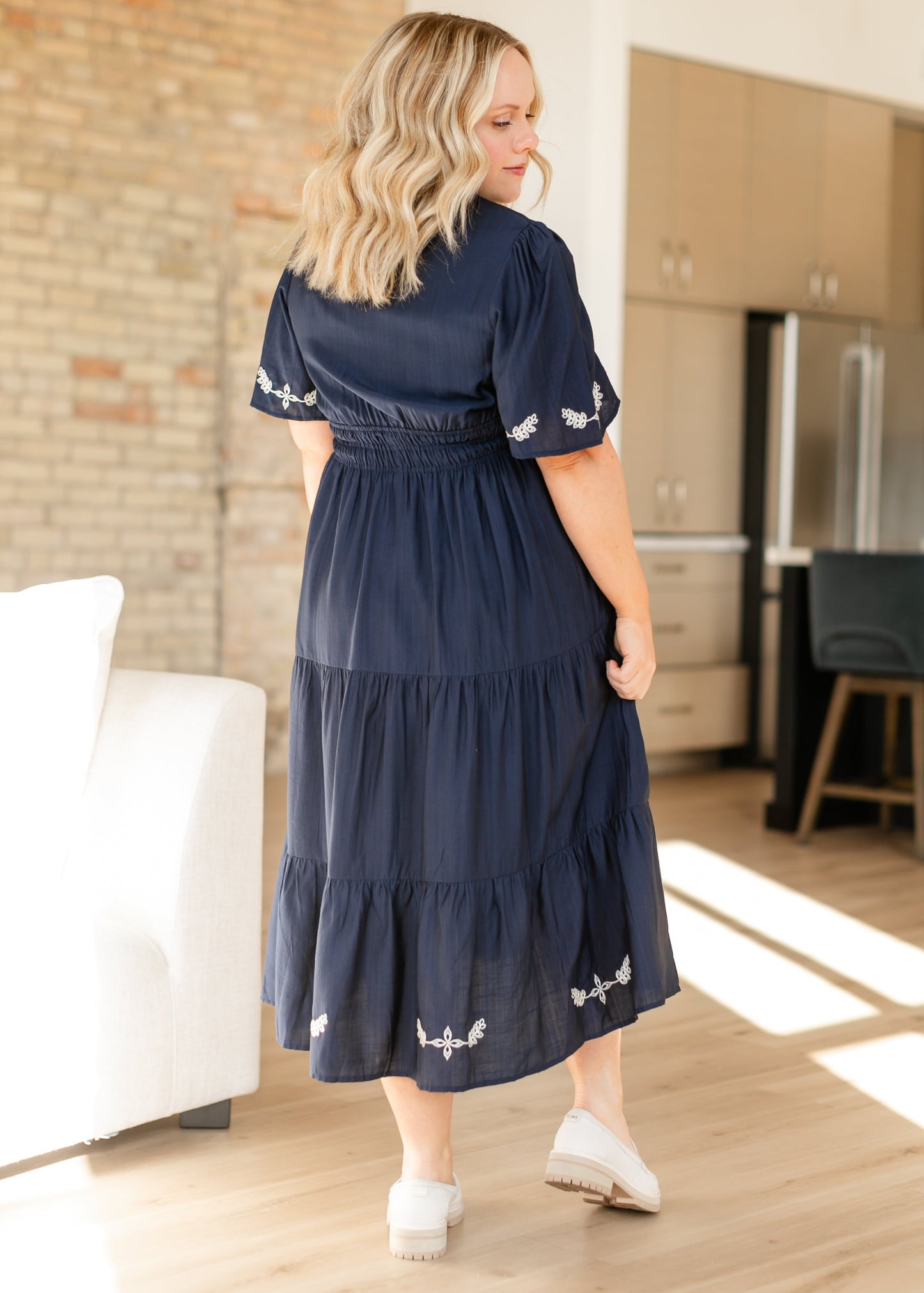 Embroidered Split V-neck Tiered Maxi Dress FF Dresses