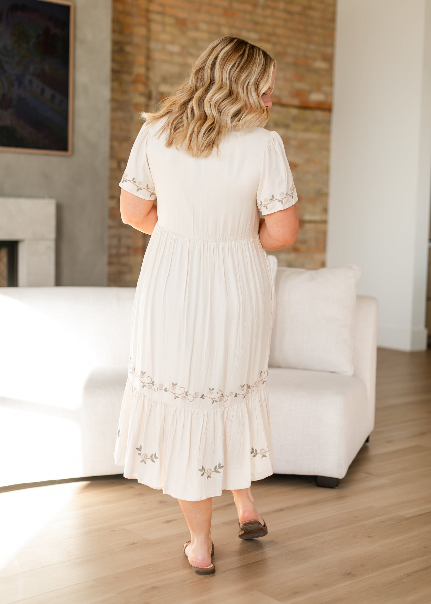 Embroidered V-neck Tiered Midi Dress FF Dresses