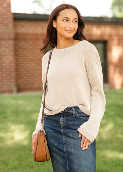 Emerson Heather Knit Long Sleeve Sweater FF Tops