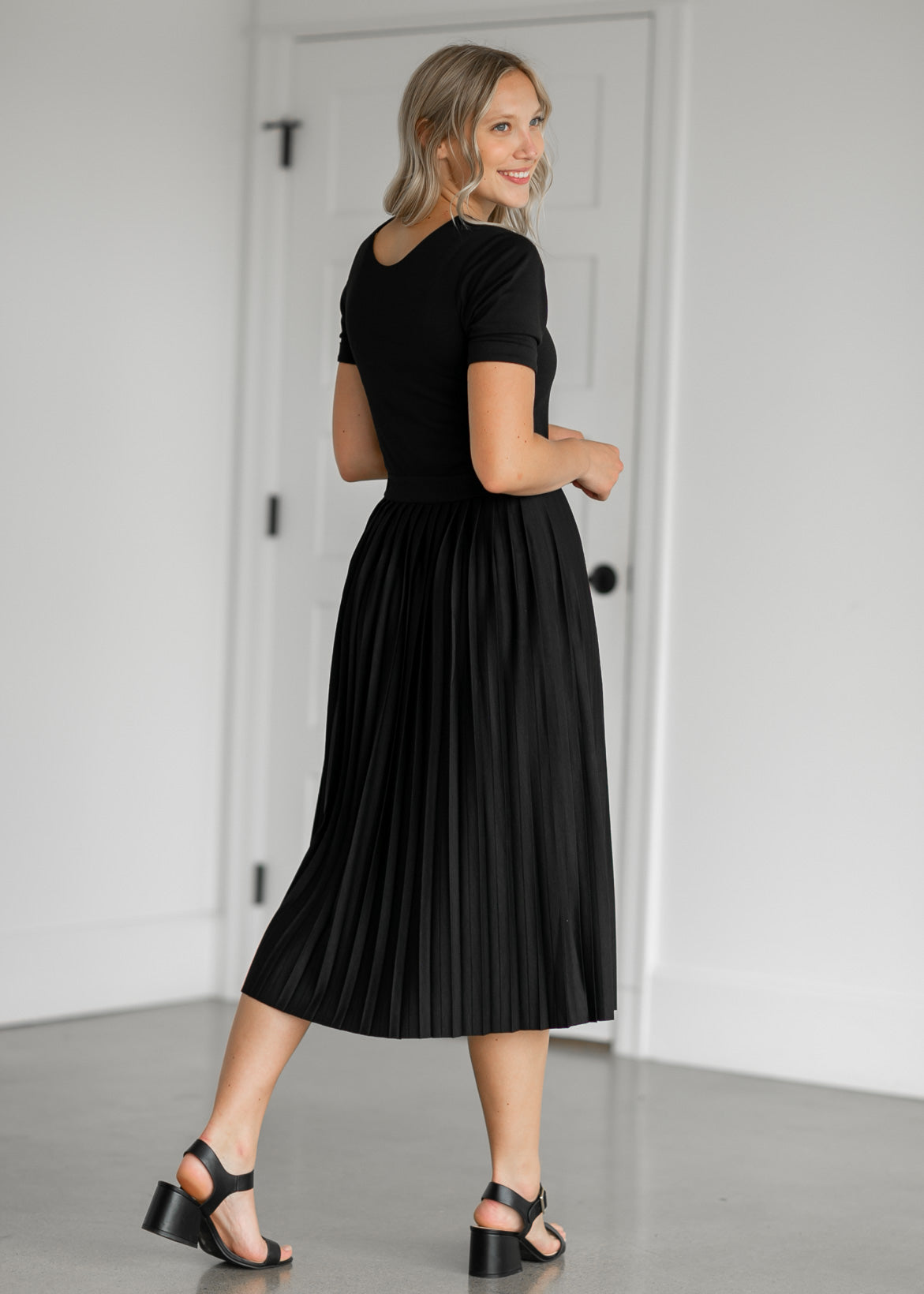 Emersyn Black Pleated Midi Dress Dresses