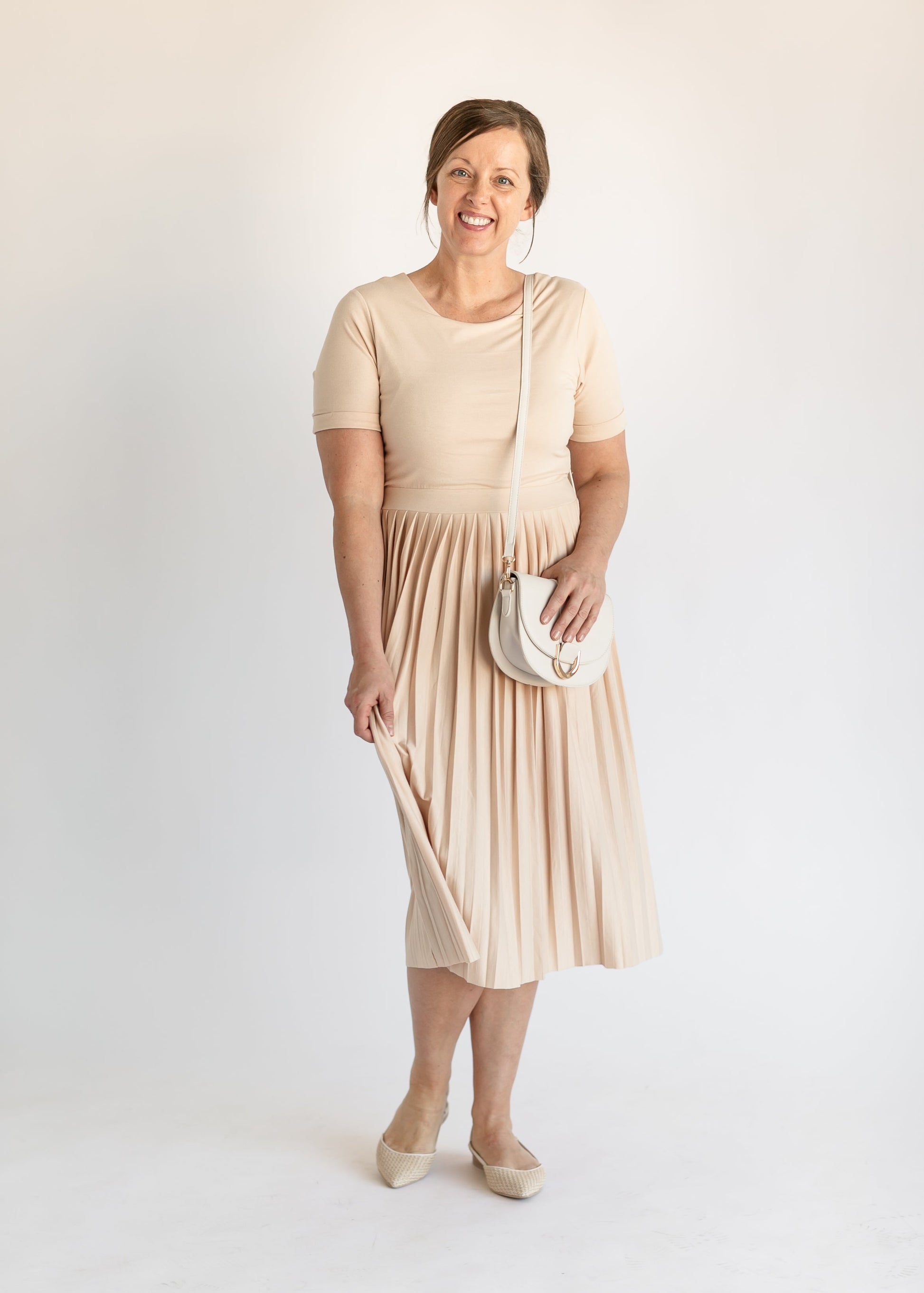 Emersyn Pleated Midi Dress IC Dresses Sand / XS