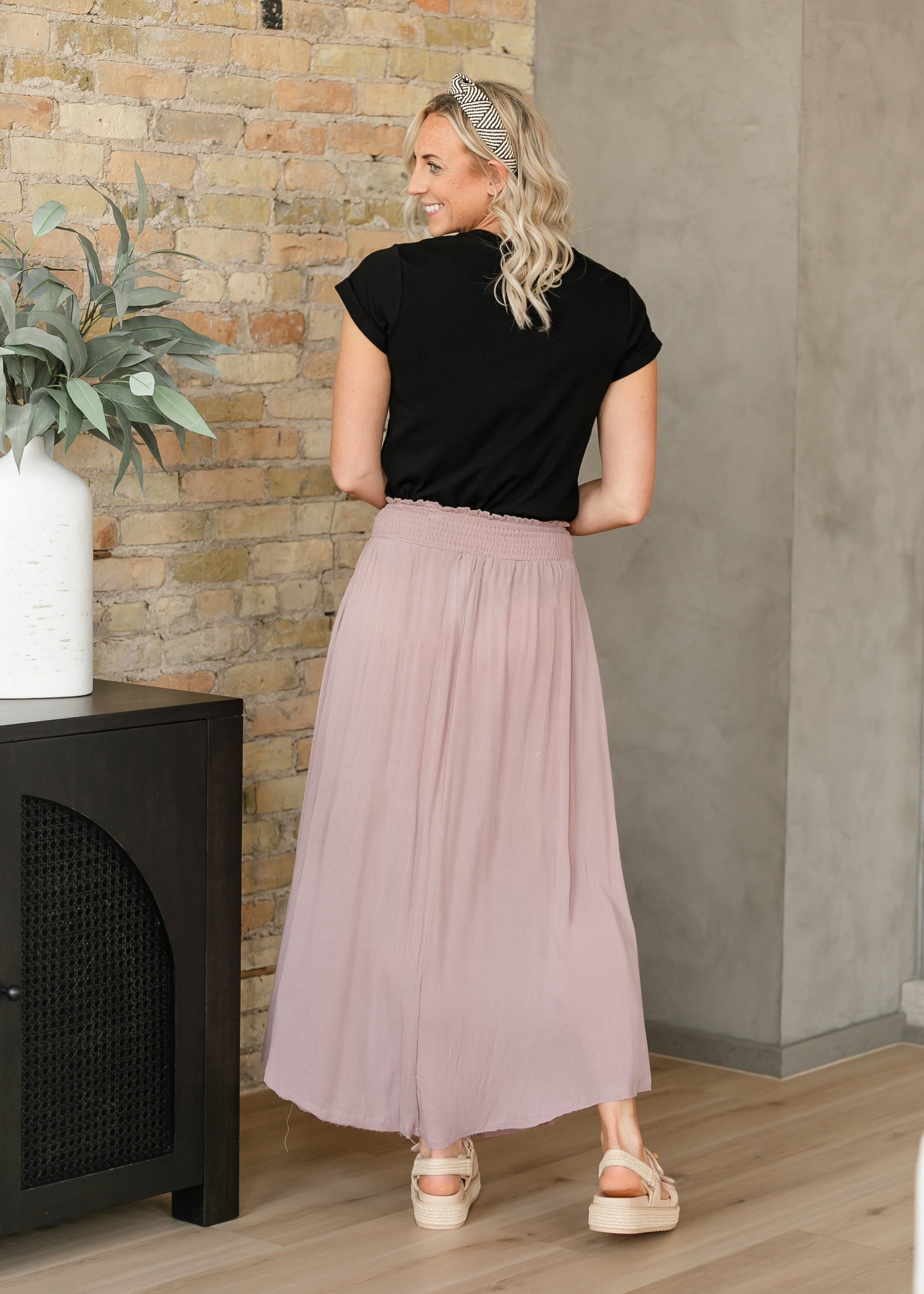 Emery Smocked Waist Curved Hem Maxi Skirt FF Skirts