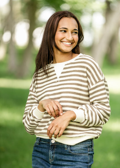 Emily Contrast Ribbed Knit Top IC Tops Tan / S